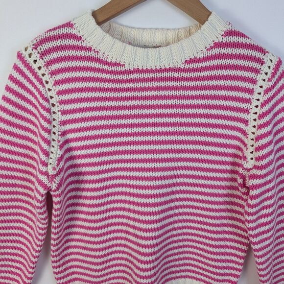 Michael Stars Casey Flamingo Stripe Pink & White Crewneck Pullover Sweater - Picture 2 of 8
